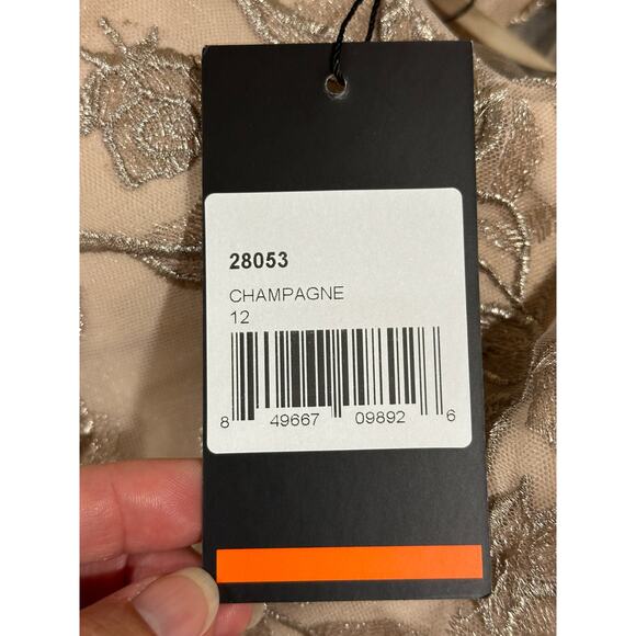 La Femme Floral Embroidered Mesh A-Line Gown Champagne Size 12 NWT 28053 - Picture 4 of 16